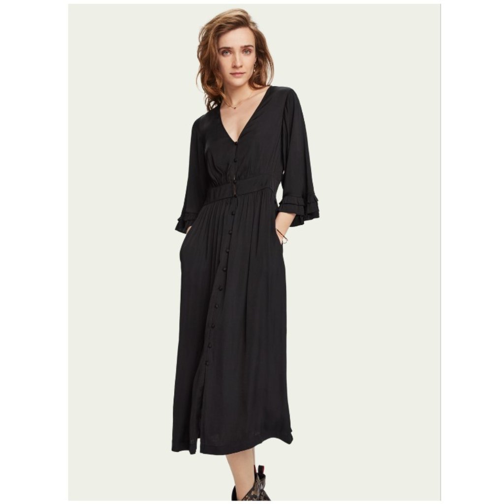 Nwt Maison Scotch & Soda Black Button Midi Dress